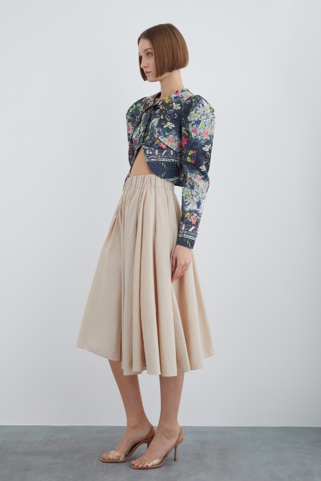 Gizia Asymmetric Contrasting Stitch Detailed Skirt With Elastic Waist. 3
