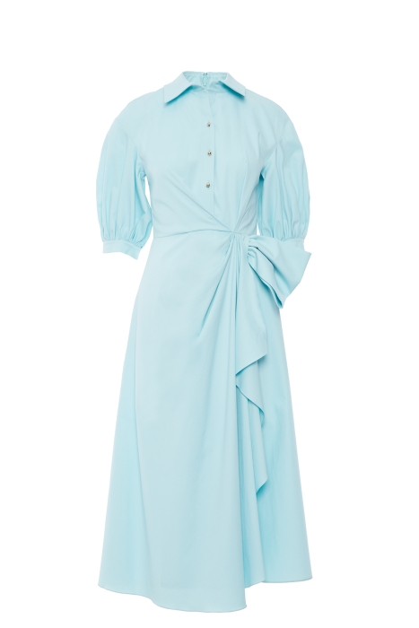 Gizia Mint Green Dress With Gold Buttons With Half Bow Detail With Shirring Sleeves. 5