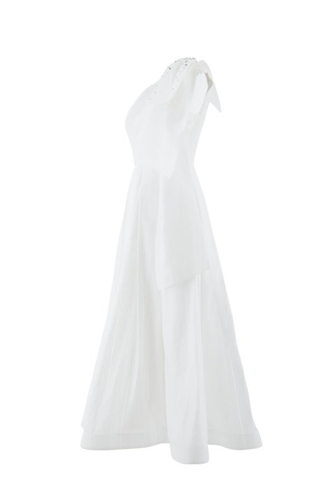 Gizia İşlemeli Fiyonk Detaylı Tek Omuz Asimetrik Beyaz Elbise. 2
