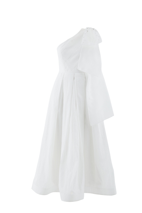 Gizia İşlemeli Fiyonk Detaylı Tek Omuz Asimetrik Beyaz Elbise. 1
