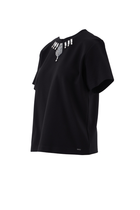 Gizia Black Tshirt with Embroidered Collar. 2