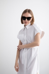 ☆人気☆【PARTIMENTO】☆CUT-OFF BELDTED LAYERED DRES.S☆ Oversized Shirt Dress with Epaulettes Gold Buttons and Slit