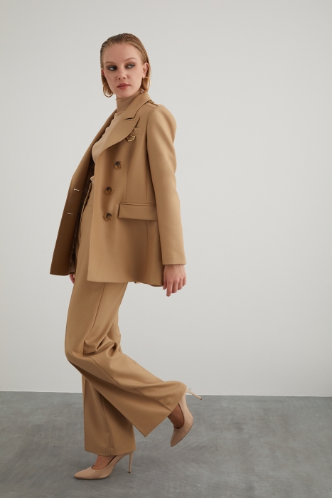 Gizia Blazer Ceketli Yüksek Bel Pantolonlu Kahverengi Takım Elbise. 4