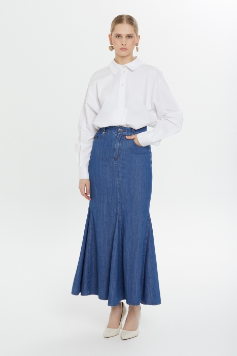 [LOW CLASSIC] / ☆ 25SS BELTED HIGH WAIST DENIM SKIRT / BLUE Low Classic Asymmetric Belted Mini Skirt | Blue | FARFETCH PL