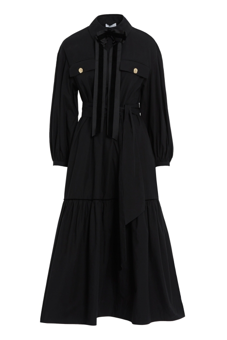 Bow and Stripe Detail Long Unlined Black Dress - Gizia