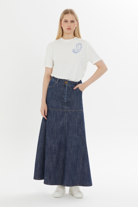 ●Sienne● Washed Denim Skirt Blue 10182520001 DENIM MIDI SKIRT | Blue | .OBJECT CI Norway