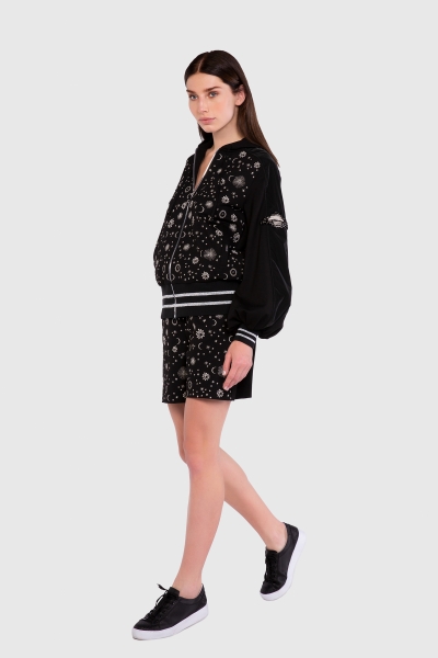 Gizia Allover Embroidery Pattern Detailed Black Sweatshirt. 2