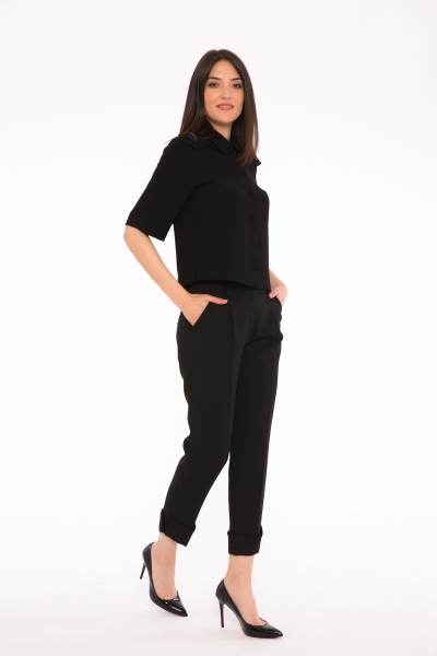 Gizia Ankle Detailed Black Trousers. 1