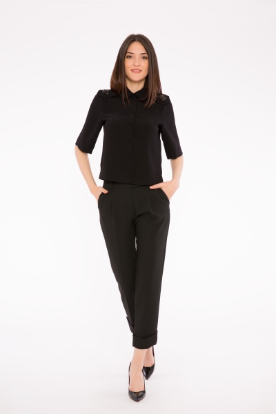 Gizia Ankle Detailed Black Trousers. 2