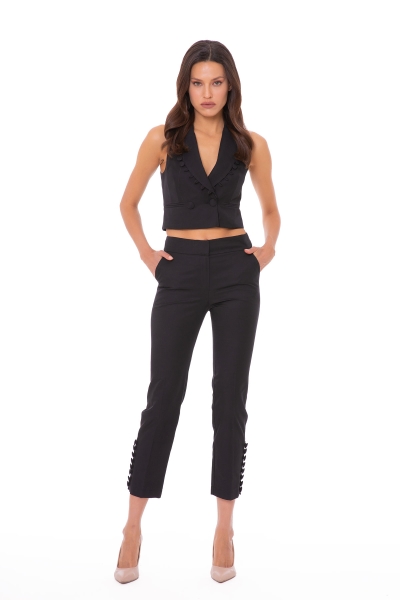 Gizia Ankle Length Button Detailed Black Trousers. 1