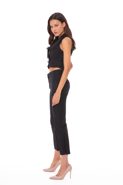 Gizia Ankle Length Button Detailed Black Trousers. 2