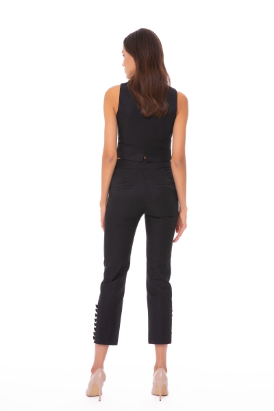 Gizia Ankle Length Button Detailed Black Trousers. 3