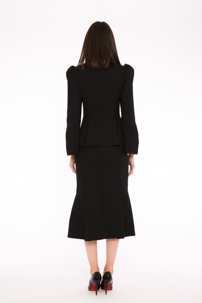Gizia Applique Detailed High Waist Side Pleated Midi Black Skirt. 3