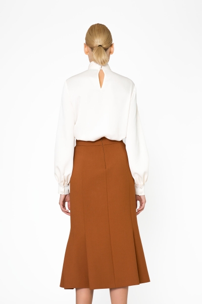 Gizia Applique Detailed High Waist Side Pleated Midi Cinnamon Skirt. 3