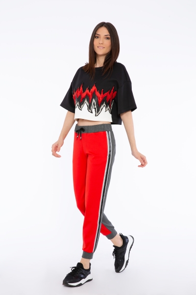 Gizia Applique Embroidery And Embroidery Detailed Short Sleeve Black Crop Top. 2 Gizia Applique Embroidery And Embroidery Detailed Short Sleeve Black Crop Top. 2