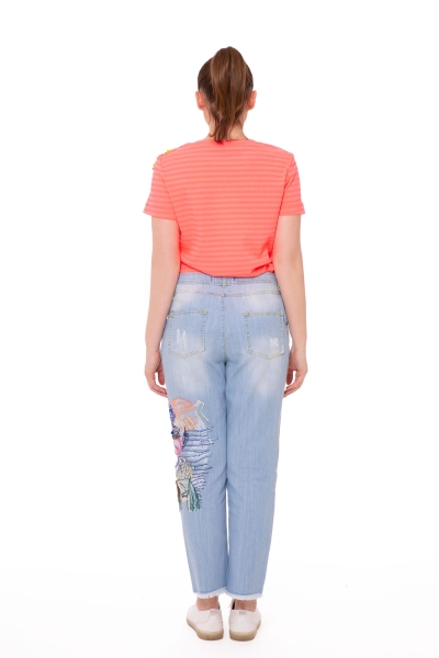 Gizia Applique Organza Embroidery Detailed Blue Trousers. 1