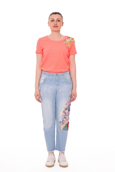 Gizia Applique Organza Embroidery Detailed Blue Trousers. 2