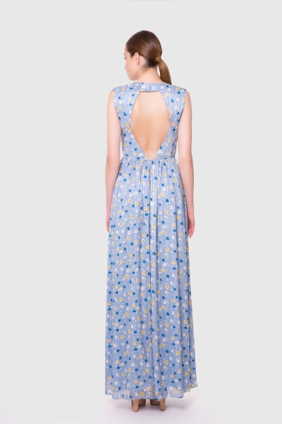 Gizia Backless Long Blue Chiffon Dress. 3