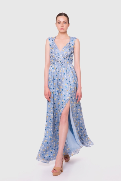 Gizia Backless Long Blue Chiffon Dress. 1