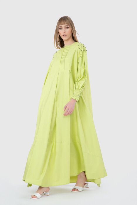 Gizia Balloon Sleeve Detailed Long Poplin Green Dress. 2