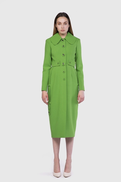 Gizia Band Detailed Buttoned Knee Length Pencil Green Dress. 1