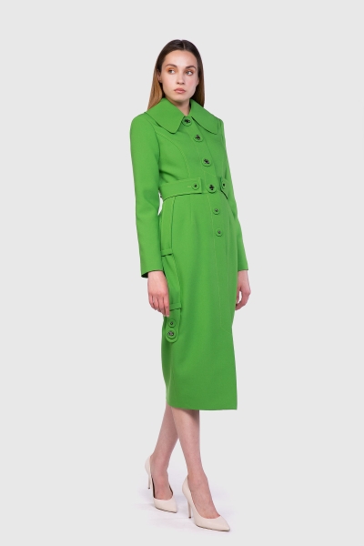 Gizia Band Detailed Buttoned Knee Length Pencil Green Dress. 2