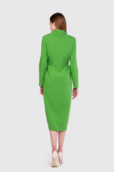 Gizia Band Detailed Buttoned Knee Length Pencil Green Dress. 3