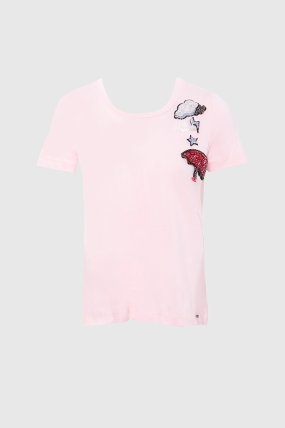 Gizia Basic Pink Tshirt with Embroidered Detailed Embroidery. 1