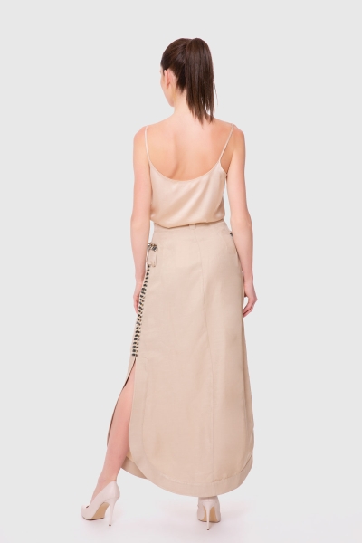 Gizia Beige Skirt With Ribbon And Bead Detail Ankle Length Side Slits. 2