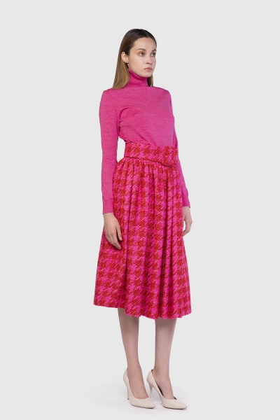 Gizia Belted Flared Pink Skirt. 2
