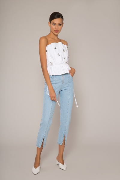 Gizia Belted Slit Detailed Blue Jean Trousers. 1