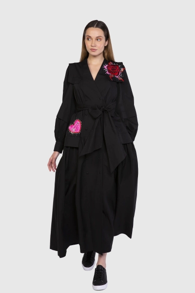 Gizia Black Belted Maxi Length Poplin Dress. 1