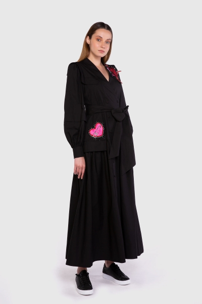 Gizia Black Belted Maxi Length Poplin Dress. 2
