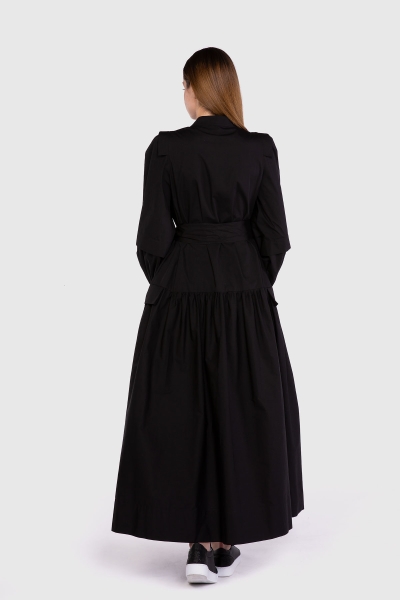 Gizia Black Belted Maxi Length Poplin Dress. 3