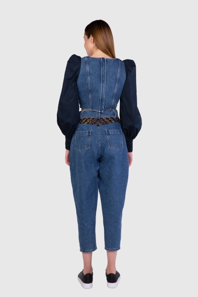 Gizia Blue Poplin Fabric Detailed Jean Crop Top. 5 Gizia Blue Poplin Fabric Detailed Jean Crop Top. 5