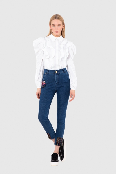 Gizia Blue Skinny Jean with Garni Fabric Detail. 1 Gizia Blue Skinny Jean with Garni Fabric Detail. 1
