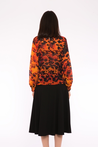 Gizia Bow Collar Detailed Leopard Print Orange Chiffon Blouse. 3