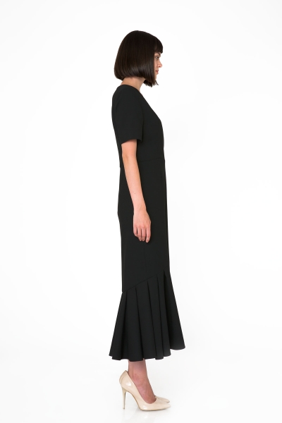 Gizia Brooch Detailed V-Neck Black Long Dress. 3