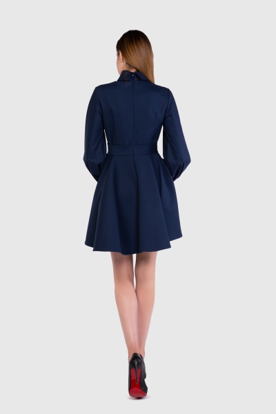 Gizia Button And Balloon Sleeve Detailed Navy Blue Dress. 1