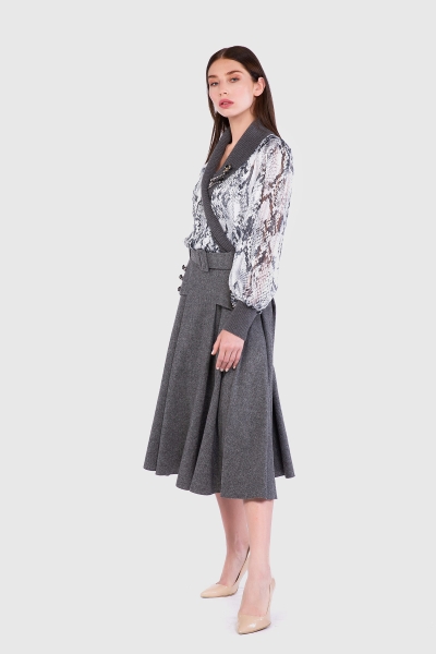 Gizia Button Detailed Belted Midi Length Pleated Gray Skirt. 1