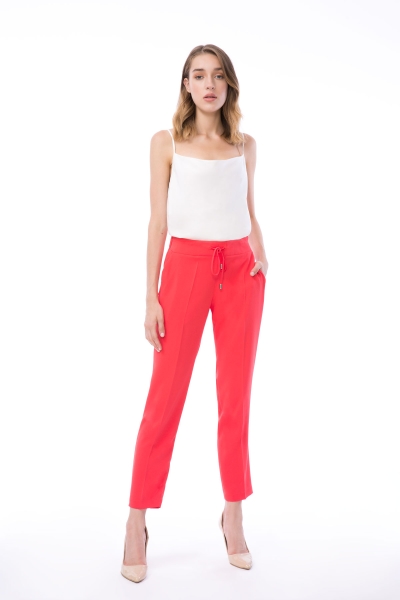 Gizia Carrot Cut Lace-Up Pink Fabric Trousers. 1
