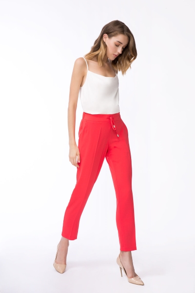 Gizia Carrot Cut Lace-Up Pink Fabric Trousers. 2