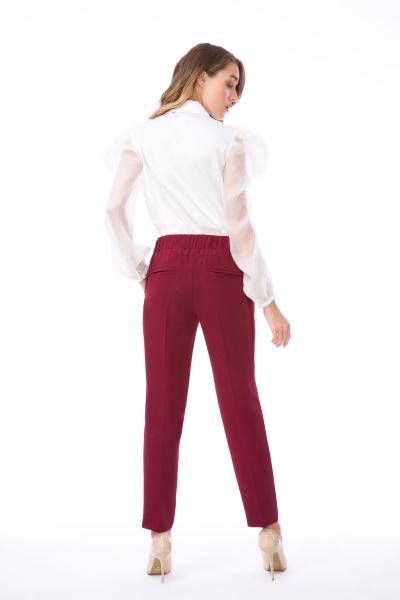Gizia Carrot Cut Laced Claret Red Colored Fabric Trousers. 3