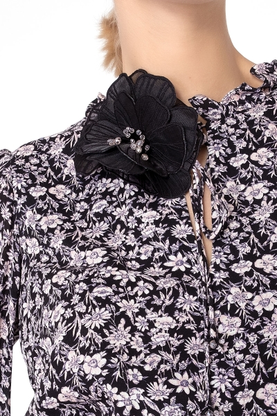 Gizia Collar Applique Detailed Floral Patterned Long Dress with Pocket. 4