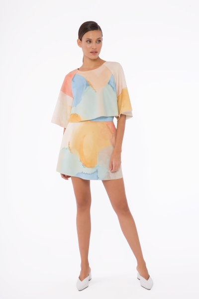 Gizia Color Printed Mini Flared Skirt. 3