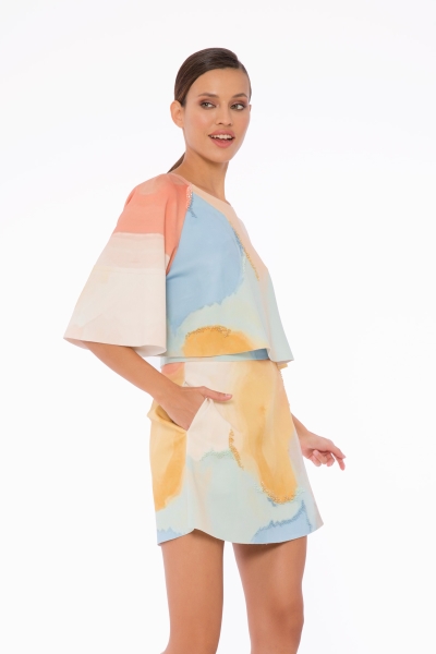 Gizia Color Printed Mini Flared Skirt. 2