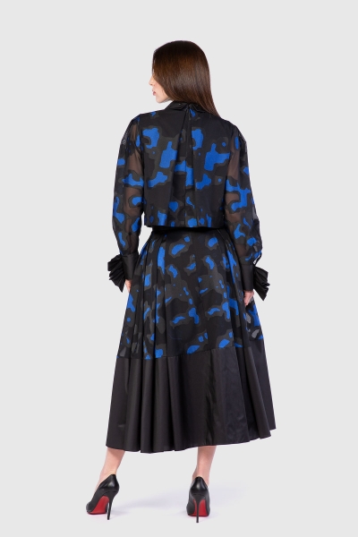 Gizia Contrast Detailed Jacquard Fabric Sax Skirt. 1