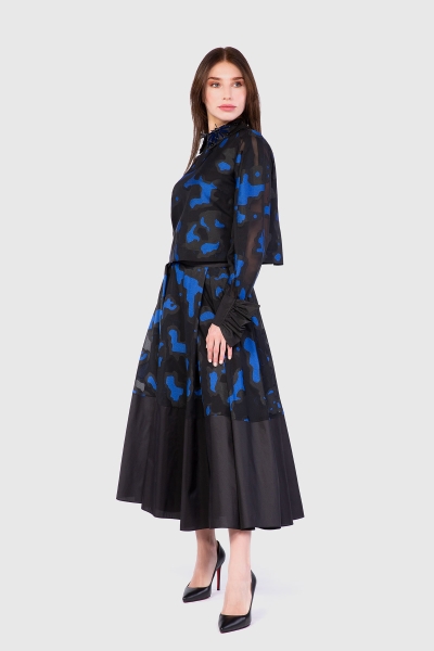 Gizia Contrast Detailed Jacquard Fabric Sax Skirt. 2