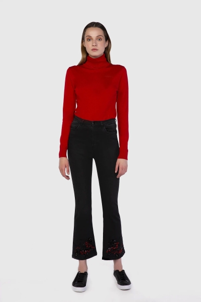 Gizia Embroidered Flared Leg Ankle Length Black Jean. 1 Gizia Embroidered Flared Leg Ankle Length Black Jean. 1