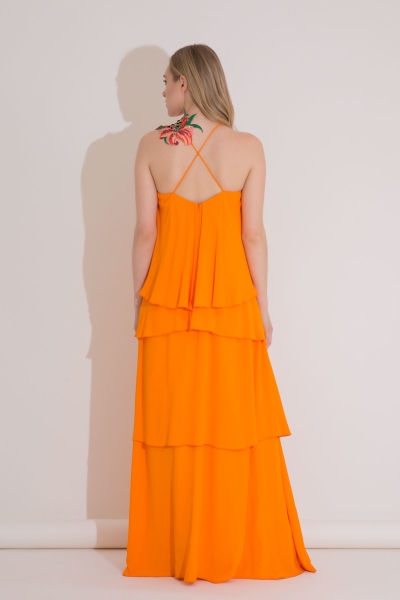Gizia Embroidery And Flounce Detail Orange Long Dress. 4